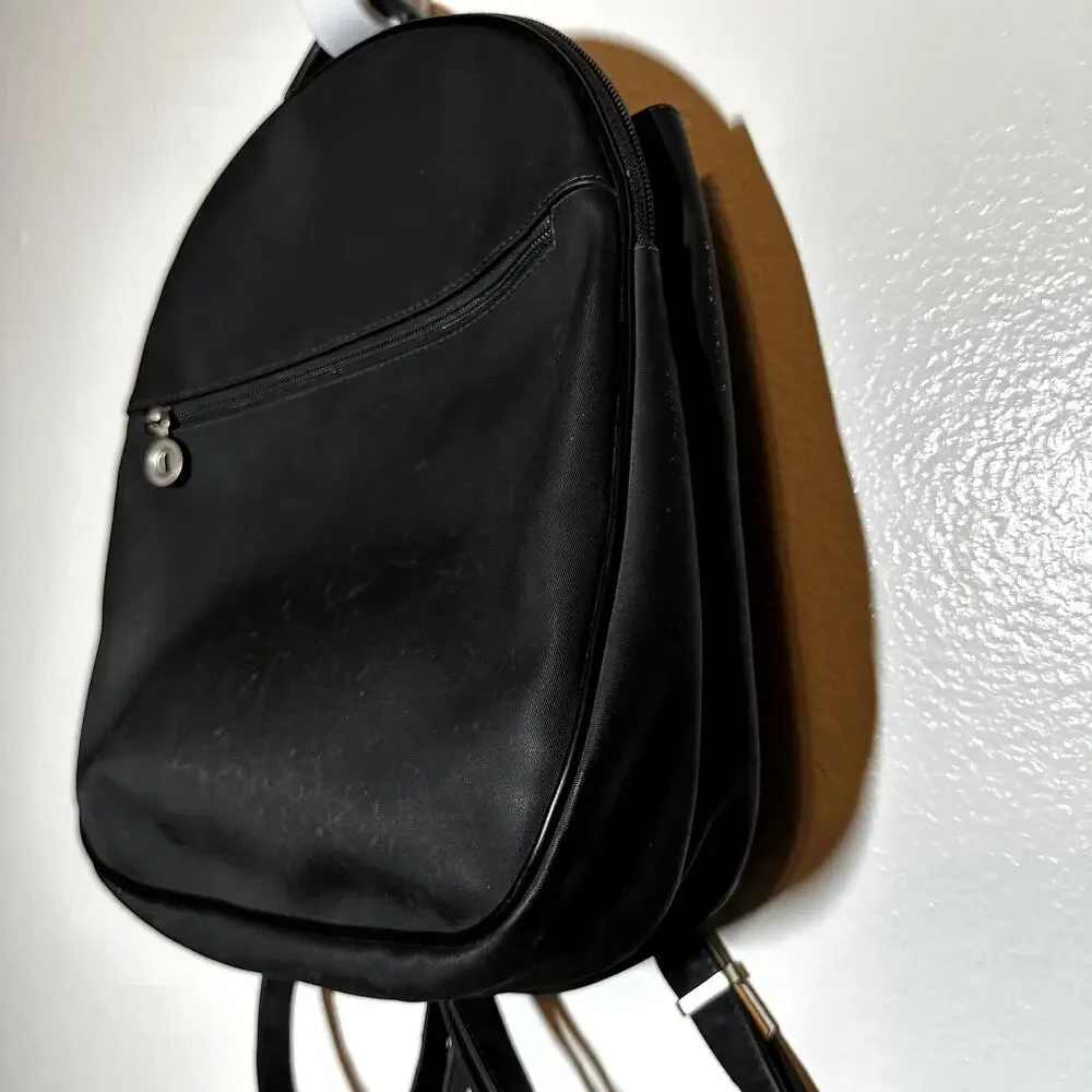 Mandarina Duck Backpack Nylon Leather Trim Mini Round Black 10